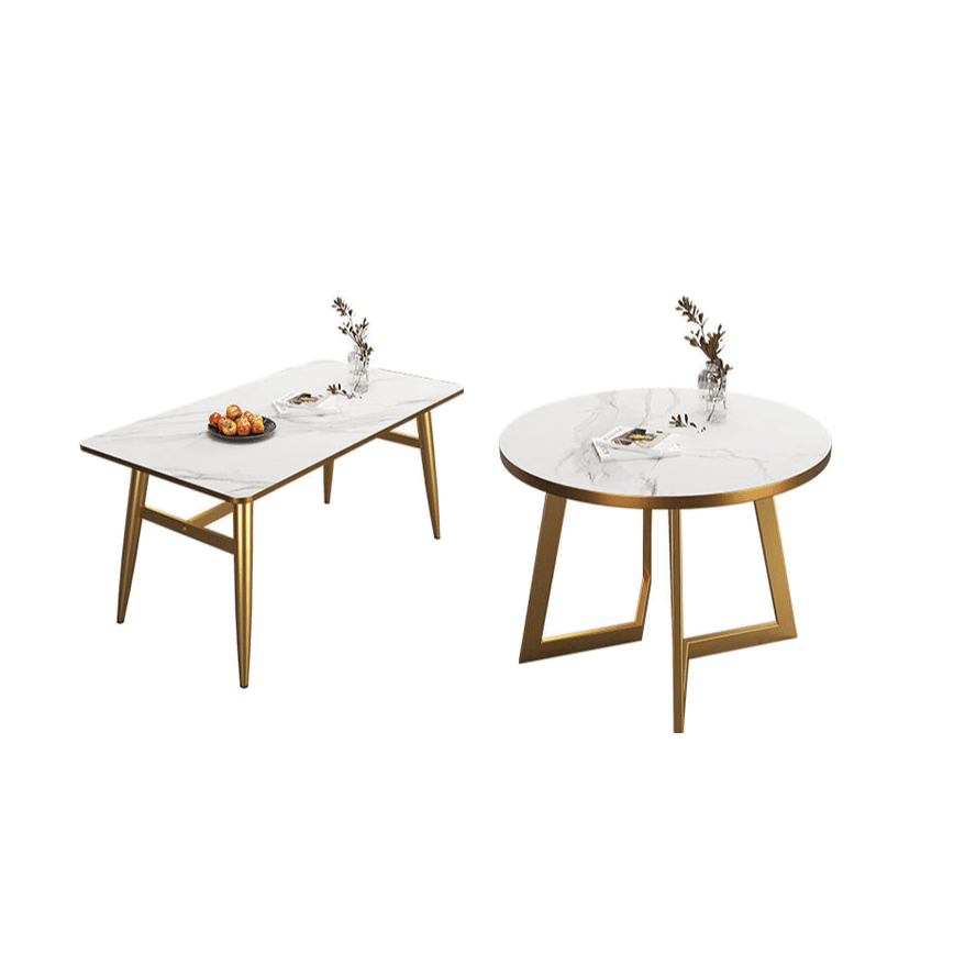 Luxurious White Rectangular/Circular/Square Reclaimed Wood Standard Height Fixed Dining Table with Golden 4 Legs for 2 People/4 People - image 13