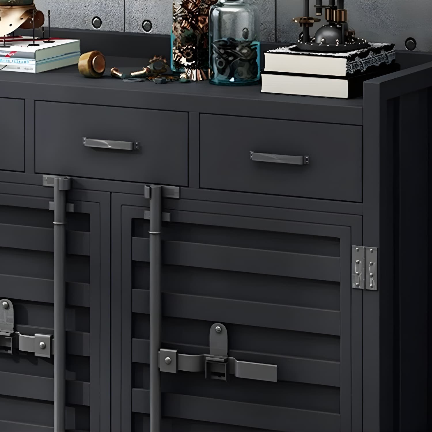 Metal Industrial Sideboard Credenza with Cabinet, Drawers, and Shelves - 40cm Width, 90cm Height - image 9