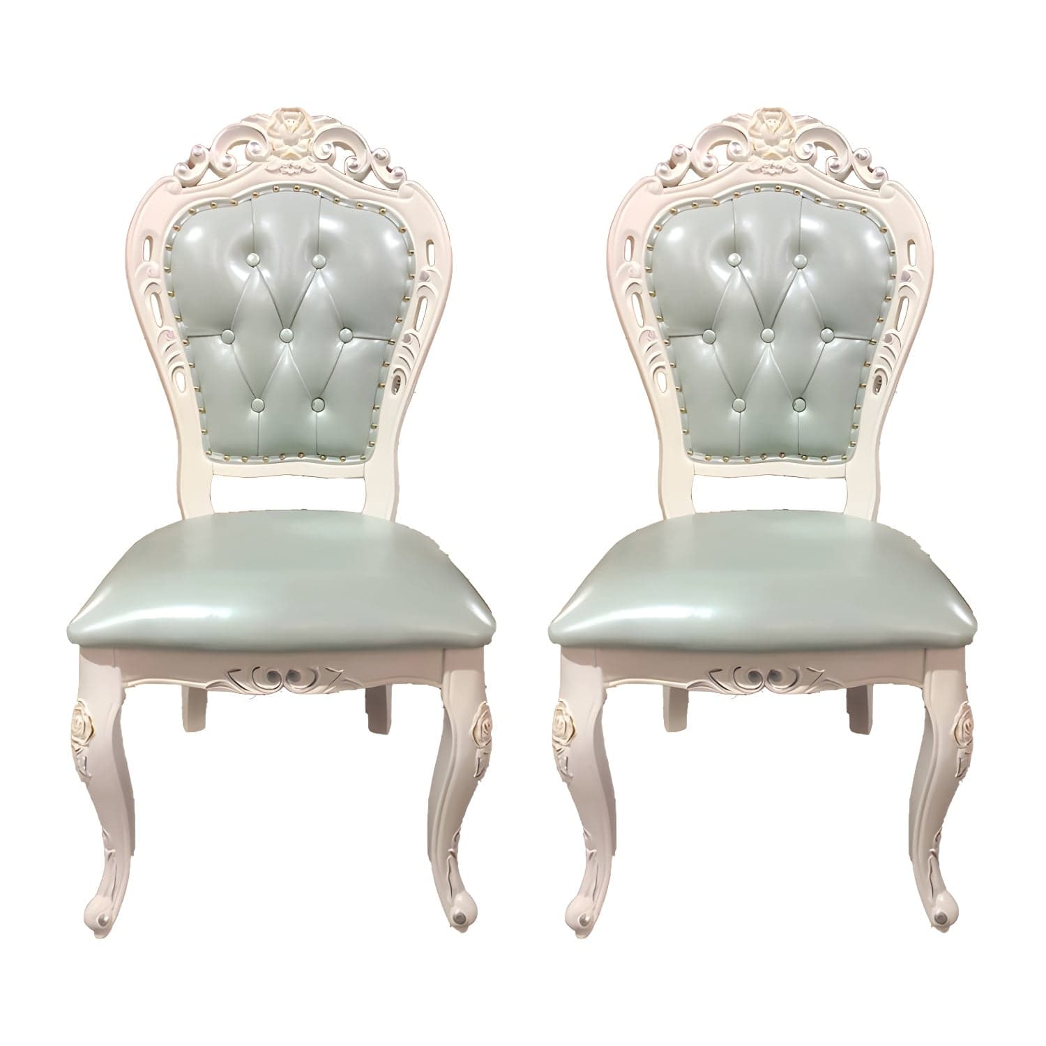 Victorian Rubberwood King Louis Back Chair Matte Finish Leather Dining Chair (Set of 2) - image 8