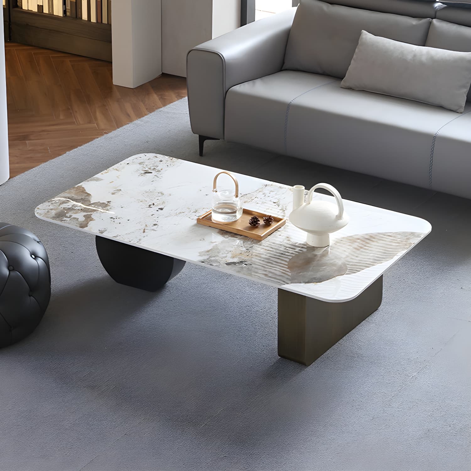 Marble White Rectangular Coffee Table Modern Round Cocktail Table