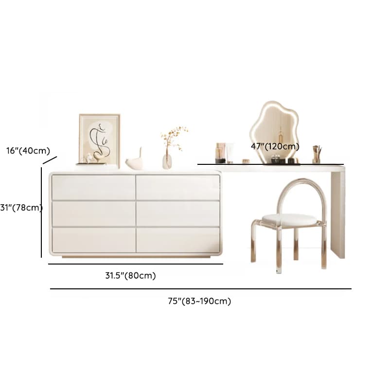 Large White/Transparent Vanity Set with 6 Drawers, Polymer/Lumber Frame, Lighted Mirror, and Scalable Chair - image 35