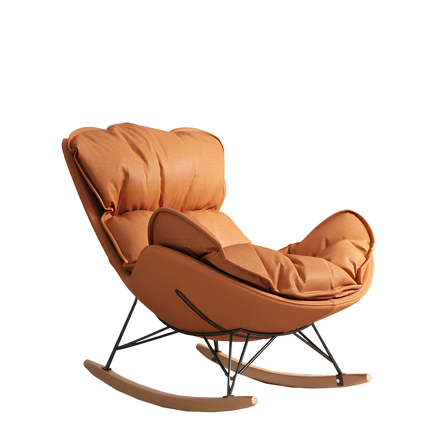 Modern Metal Rocking Chair with Upholstered Seat - Brown Legs, Removable Cushions - image 11