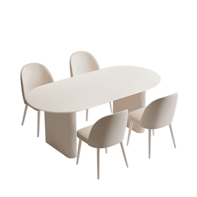 Oval Dining Table Set with Two-sided Pedestal, Enclosed Back, Fixed Table, Padded Chair, 5-piece in White - image 4