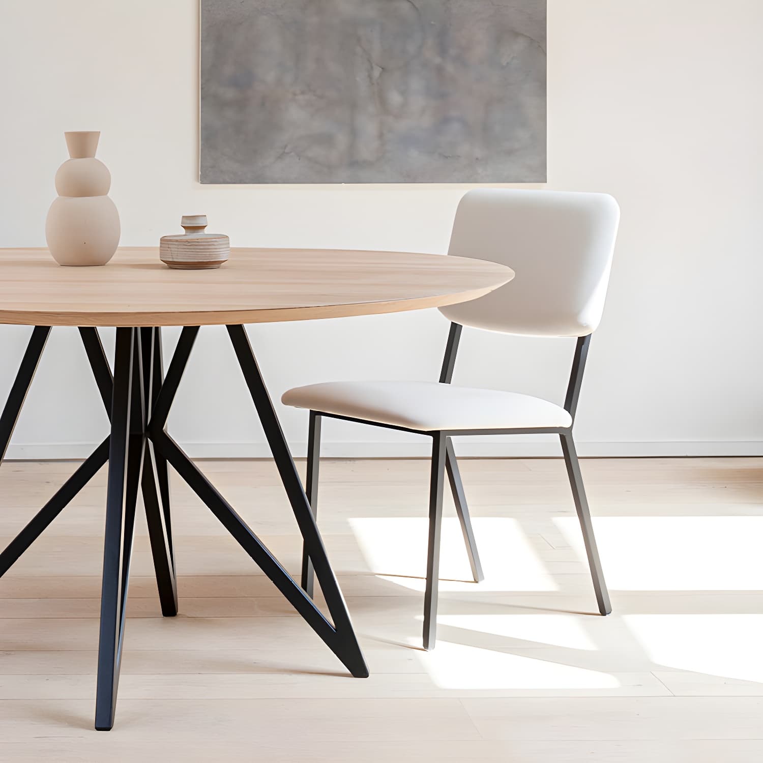Metal Contemporary Round Dining Table Pine Wood Top Table for Dining Room - image 8