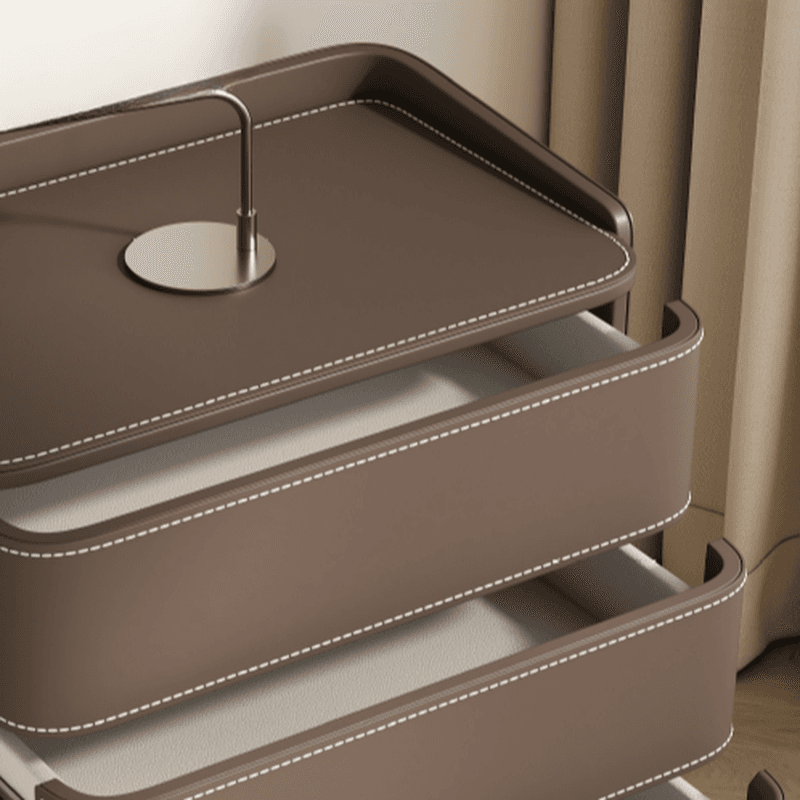 Contemporary 3 Tiers Genuine Leather Drawer Storage Bedside Table - image 18