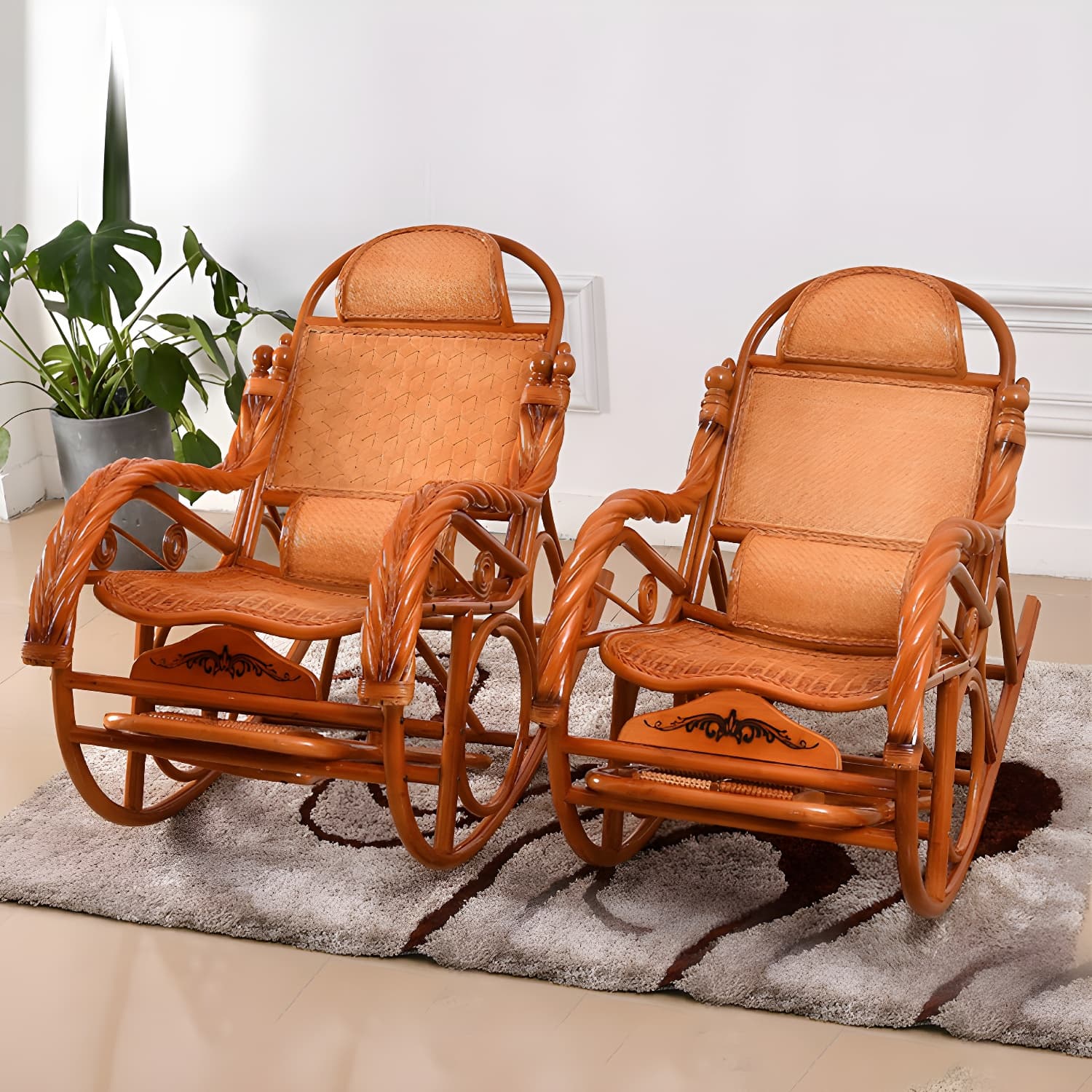 Traditional Rocking Chair Wicker Spindle Backrest Solid Color Indoor Rocking Chair - image 9