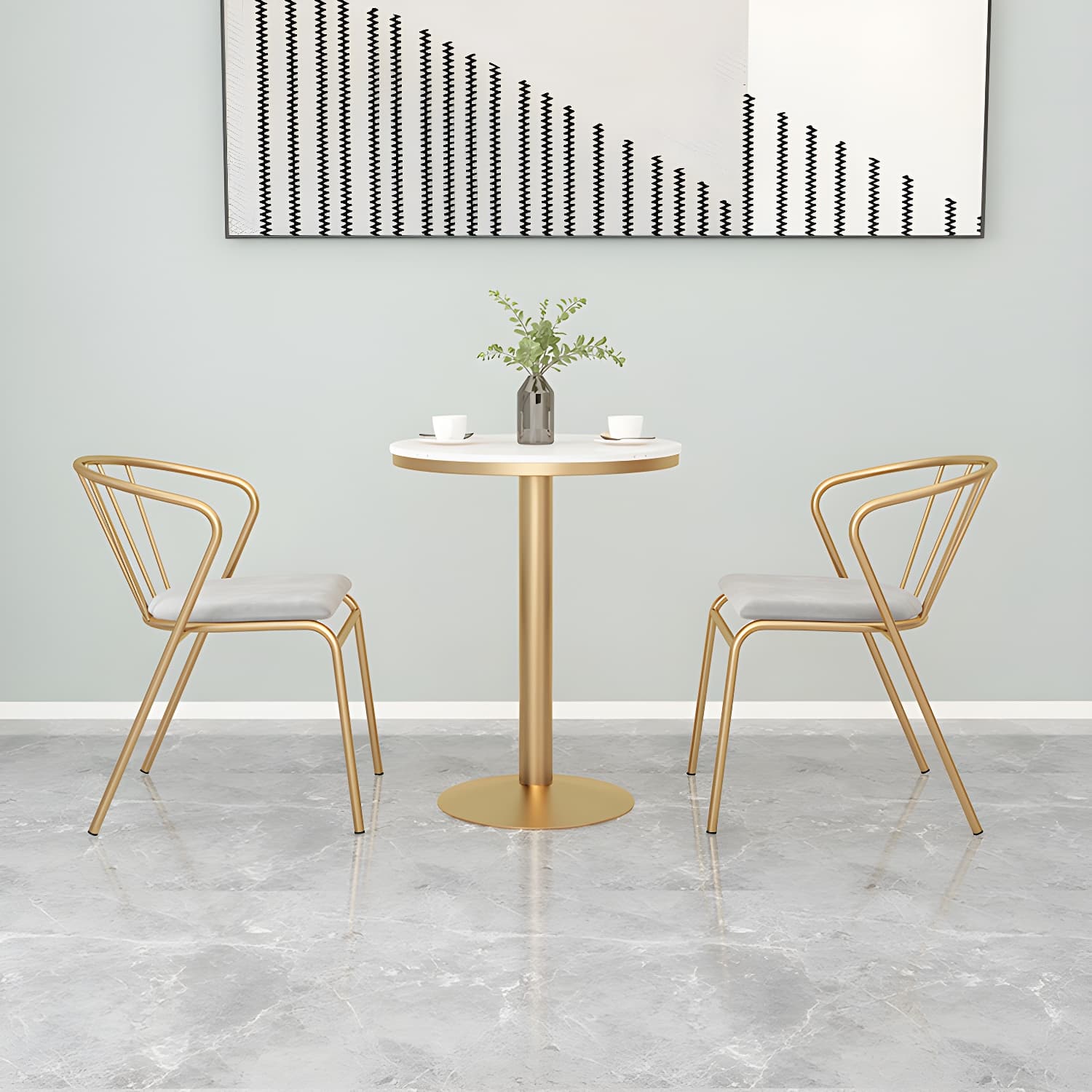 Metal Traditional Luxury Round Table White Stone Top Table with Pedestal Base - image 3
