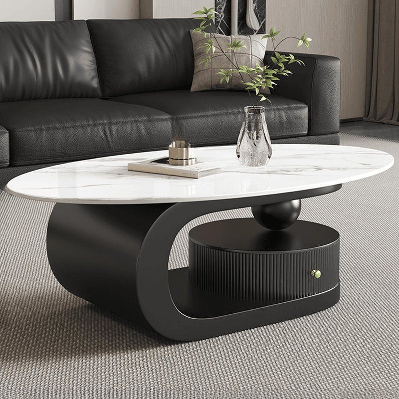 Elliptical Nesting Board Game Coffee Table with 1 Shelf for Small Spaces