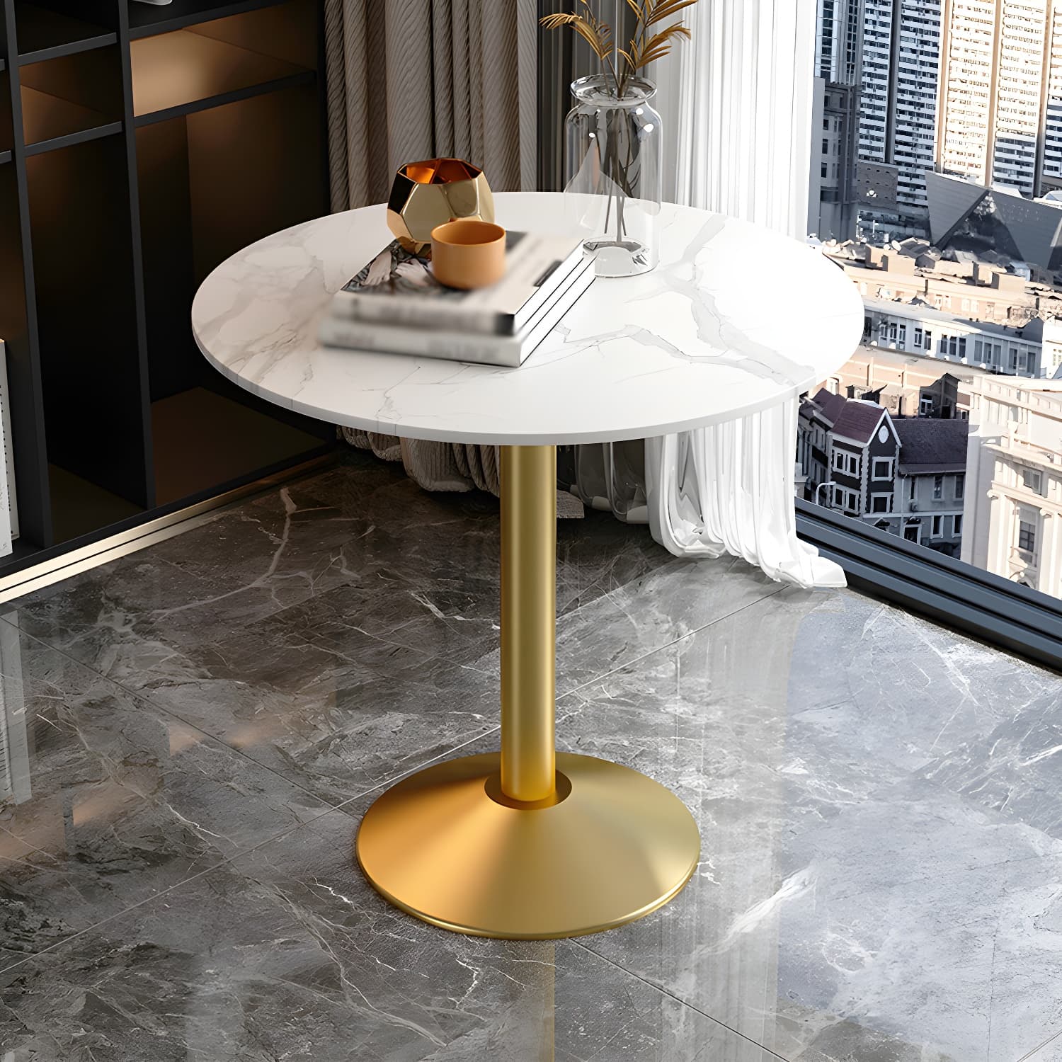 Round Sintered Stone Top Table Contemporary Metal Base Dining Table - image 4