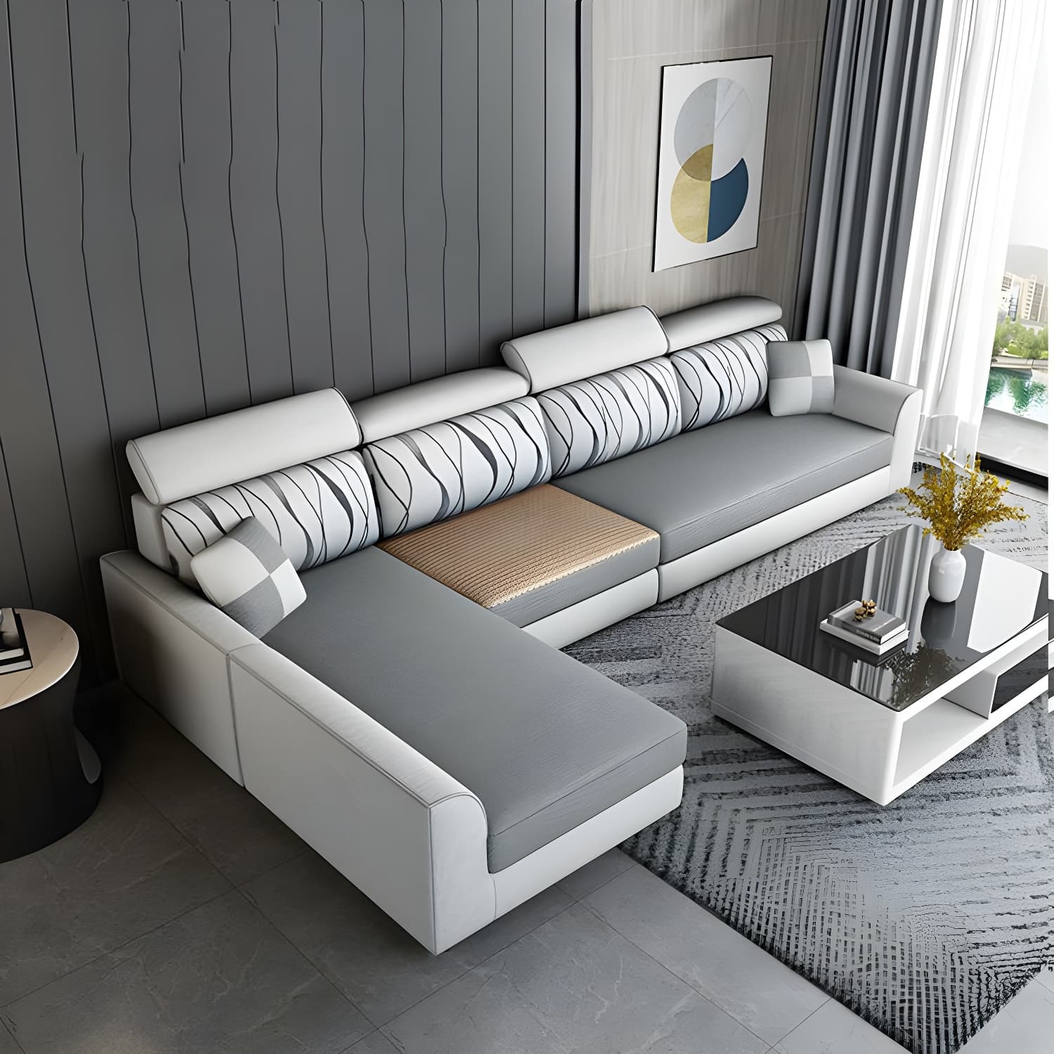 Modern L-Shape Reversible Wood Frame Sectional Sofa Chaise Set - image 16