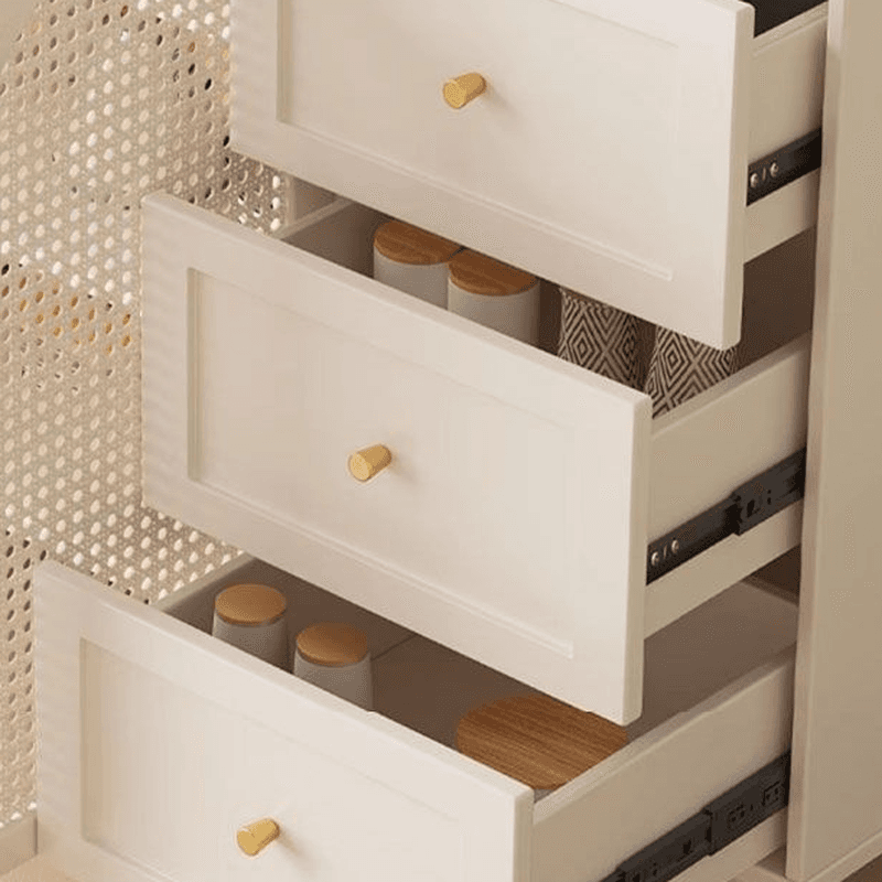White Trendy Sideboard with 3 Drawers, Narrow/Standard Size, 3/6 Shelves, Lumber Countertop, and Glass-panel Door - image 6