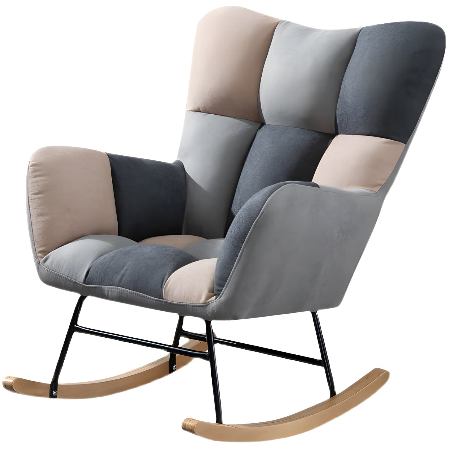 Modern Rocker Chair Upholstered Dark Legs Glider Button-Tufted - image 16