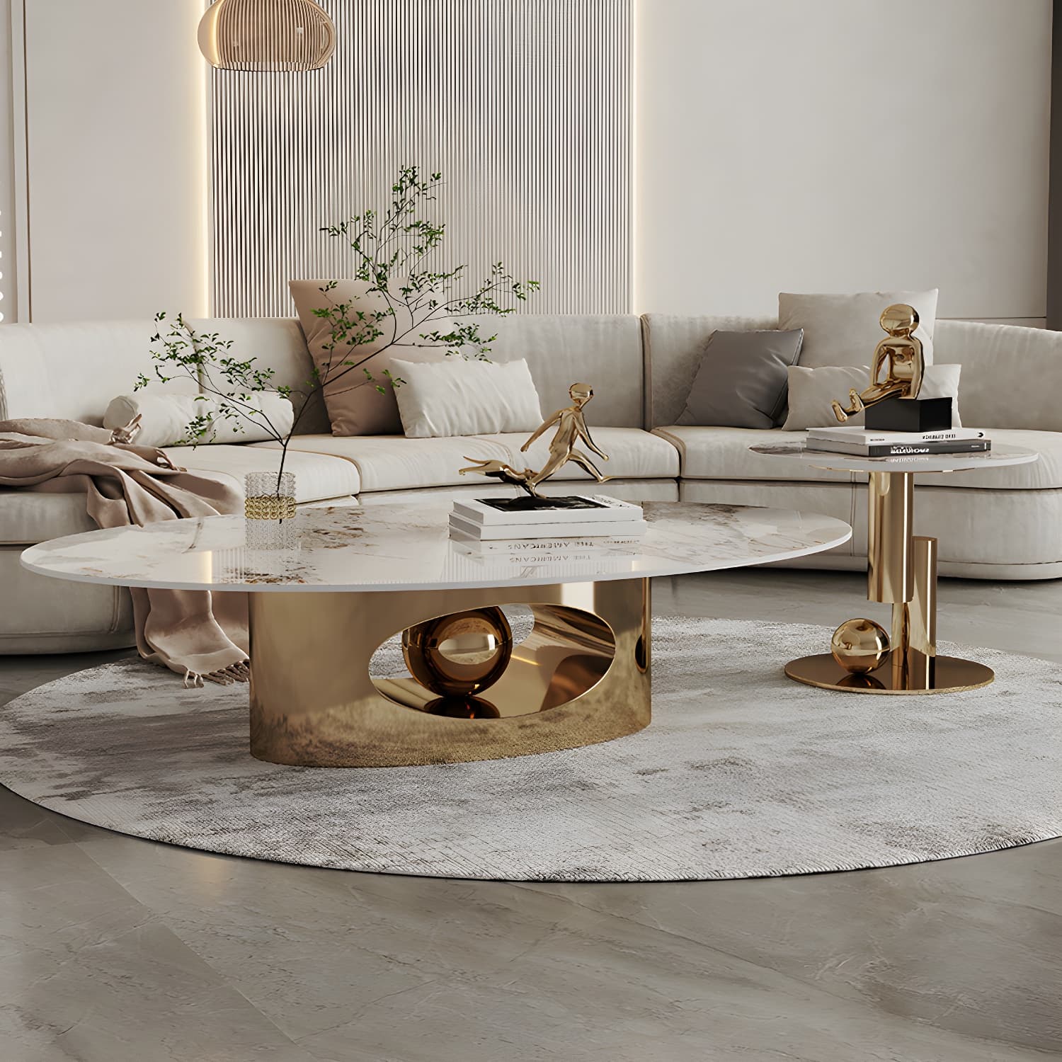 Slate Single Coffee Table Pedestal Glam Nesting Coffee Table Set