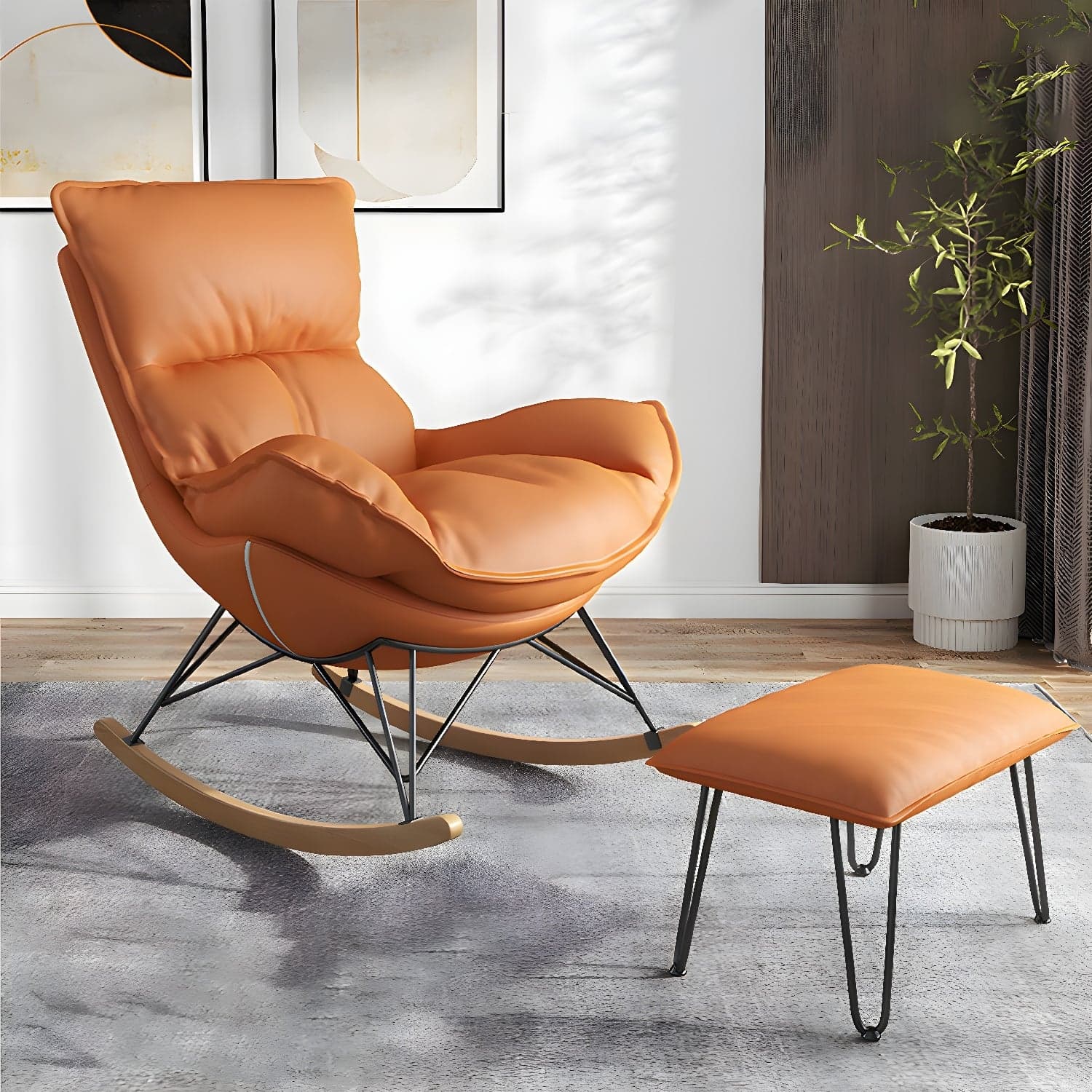 Modern Upholstered Rocking Chair and Ottoman Set - Natural Wood Legs, Stylish Design for Home Decor - image 5