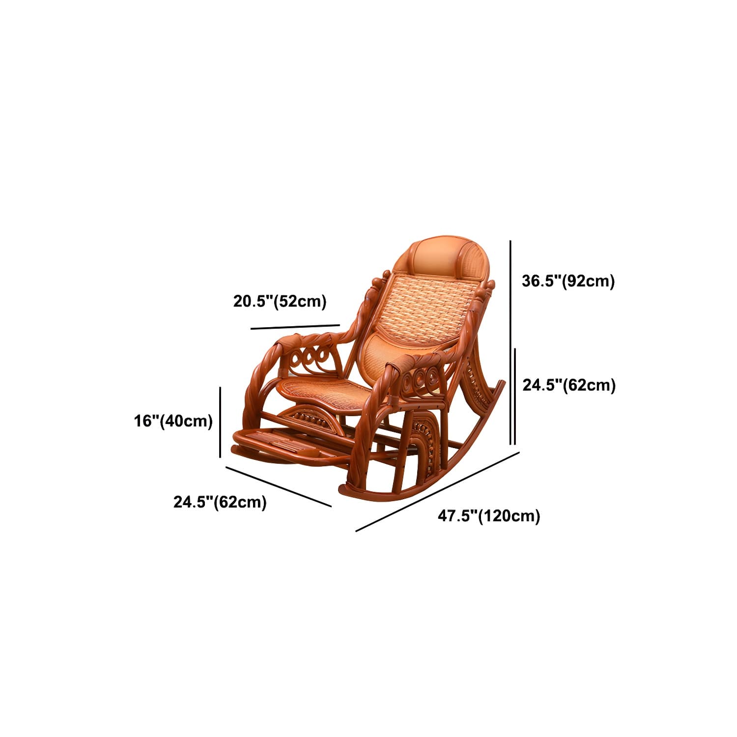 Espresso Rattan Rocking Chair Antique Reclining Rocker Chair 24.4" x 47.2" x 36.2" - image 24