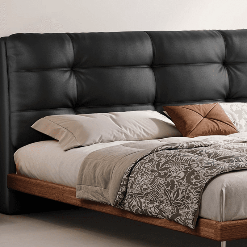 Solid Color Platform Bed with Natural Wood Frame and Button-tufted Design for Living Room - image 7