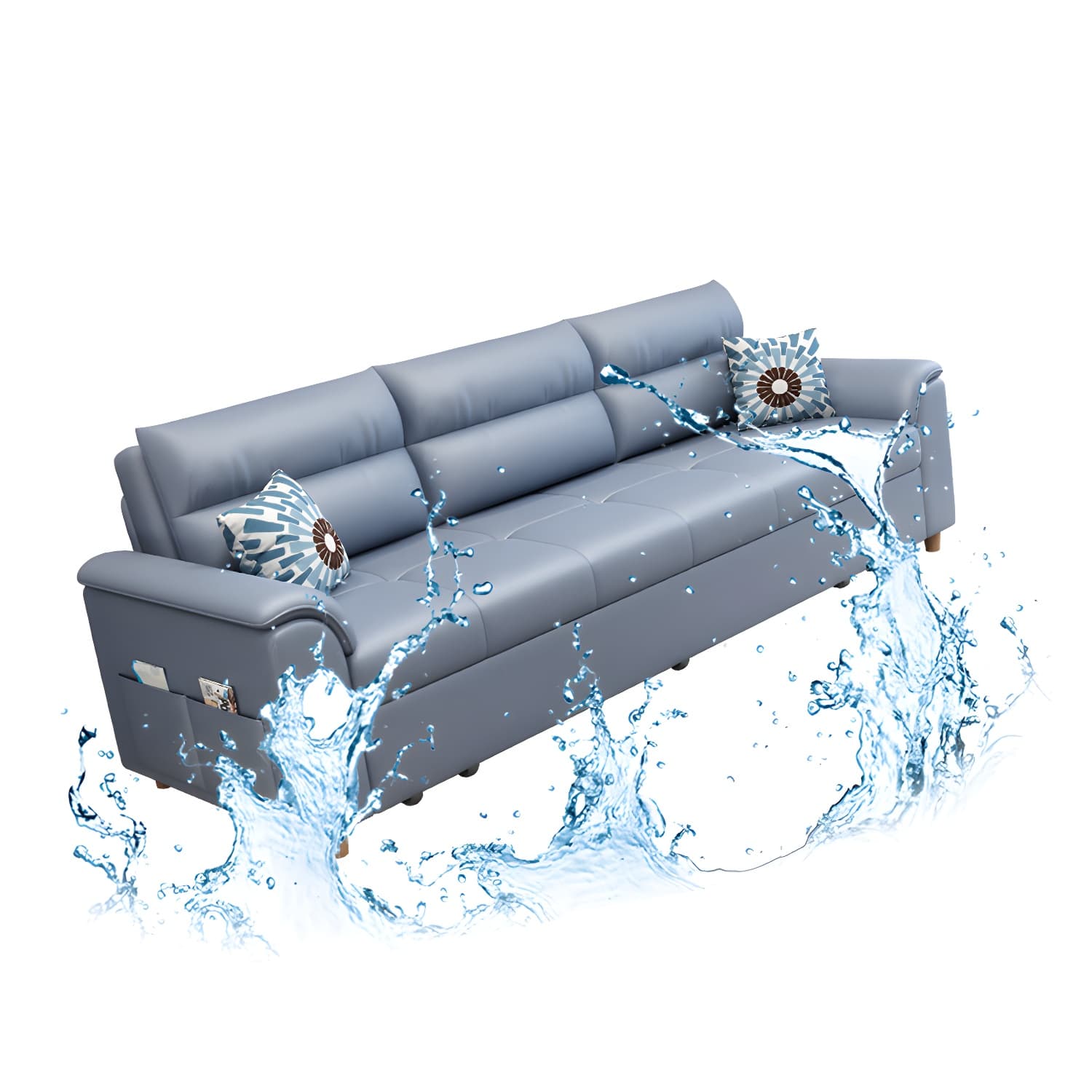 Cotton Blend and Faux Leather Biscuit Back Pillow Top Arm Couch Bed - image 16