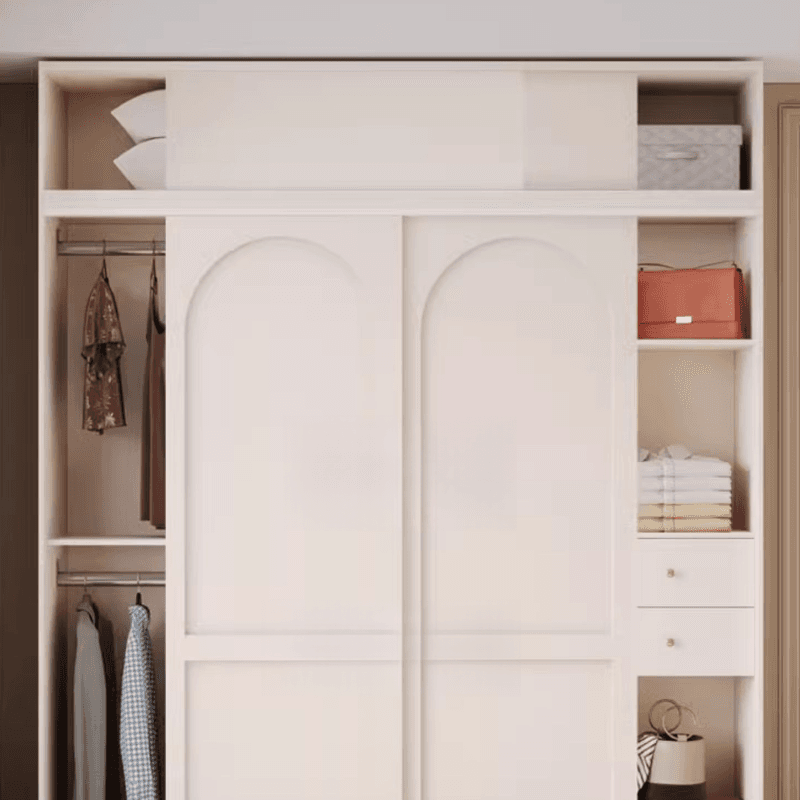 Contemporary White Engineered Wood Cabinet Armoire with Multiple Drawers, Interior Shelves, and Hanging Rod - image 4