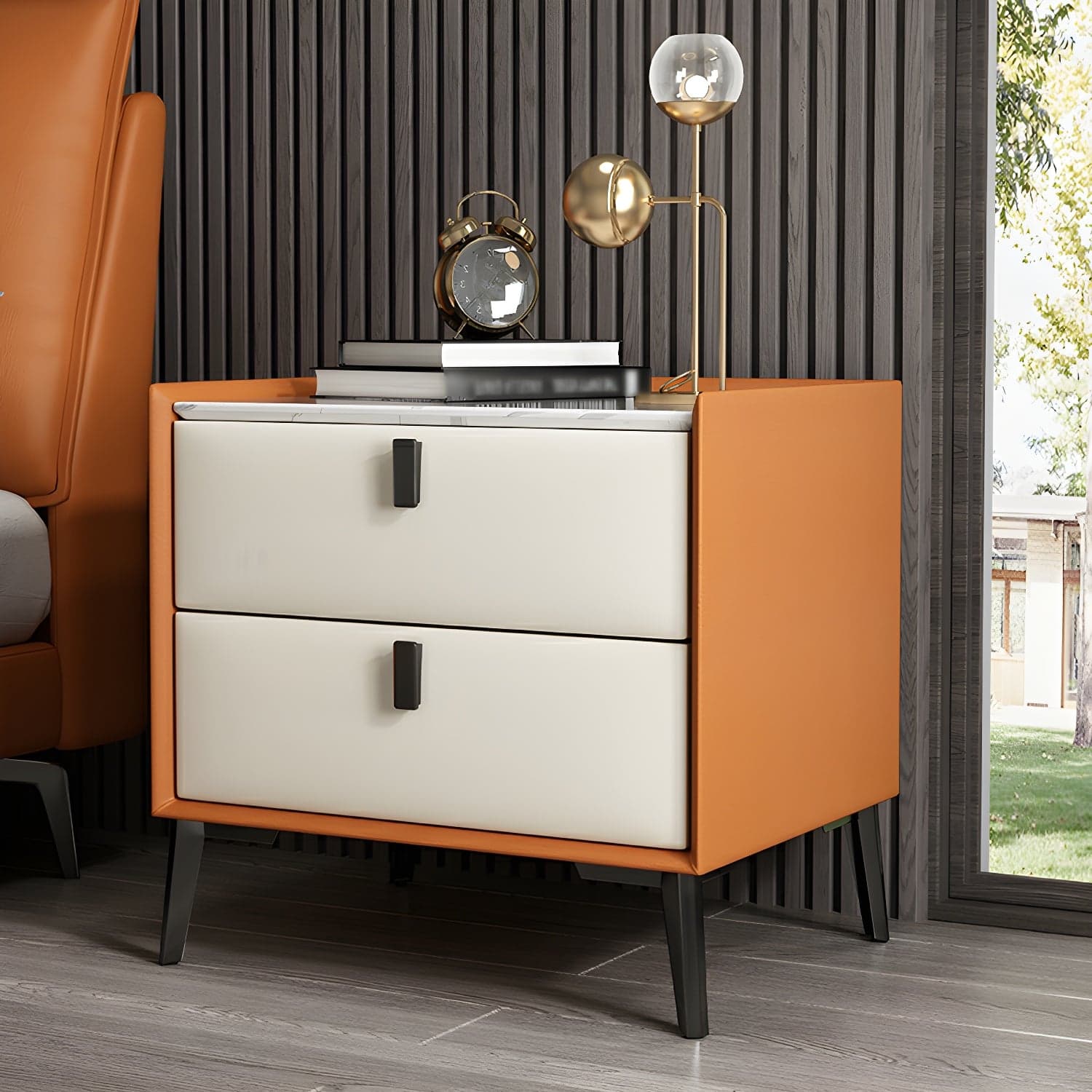 Contemporary 4 Legs Storage Drawer Nightstand with Black Handles for Bedroom - image 10