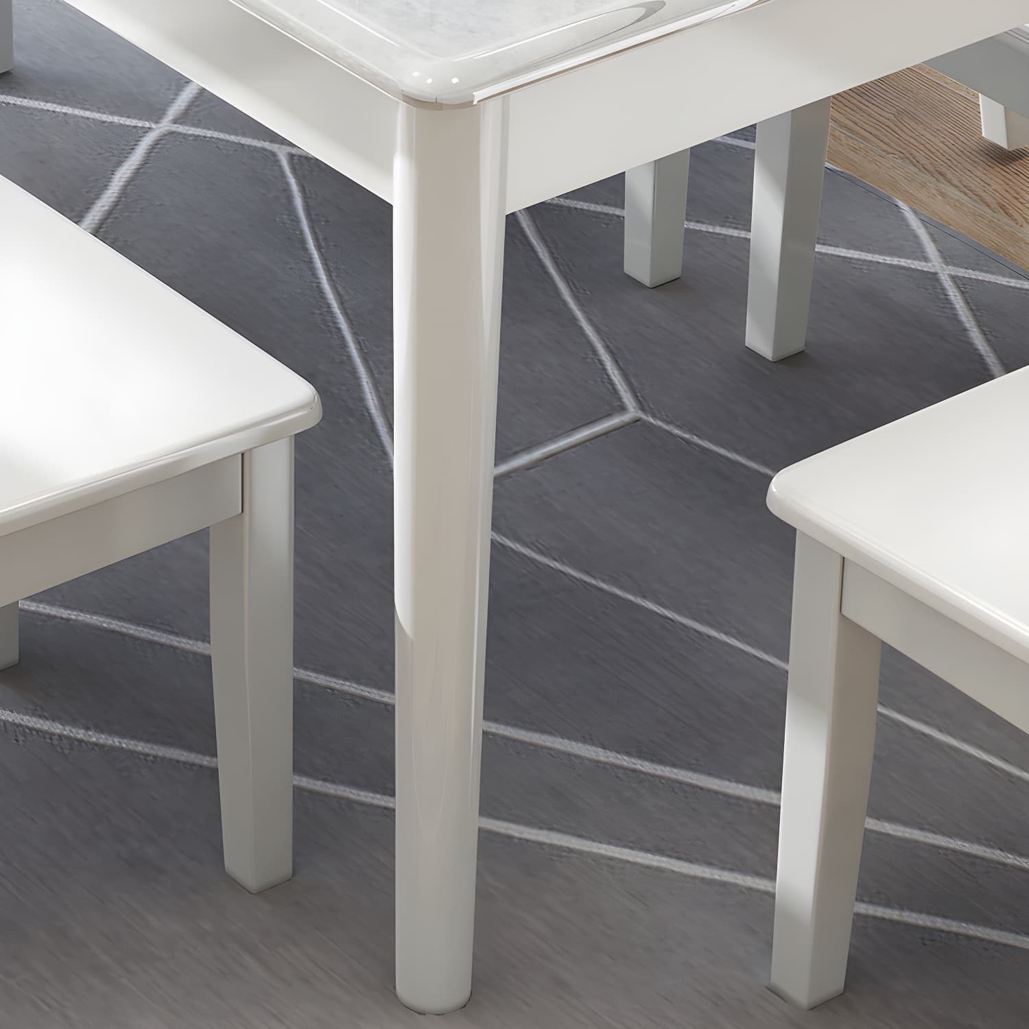 Modern White Marble Kitchen & Dining Room Set - Solid Wood Base, Faux Marble Top - image 8