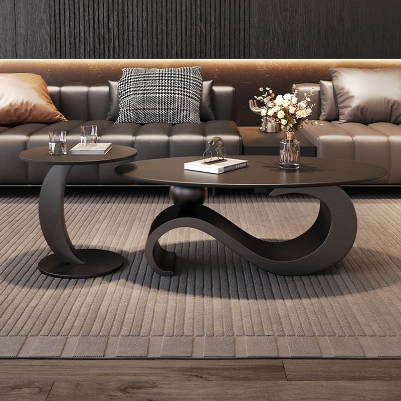 Minimalist Elliptical Rock Nesting Accent Table with Abstract Base - image 4