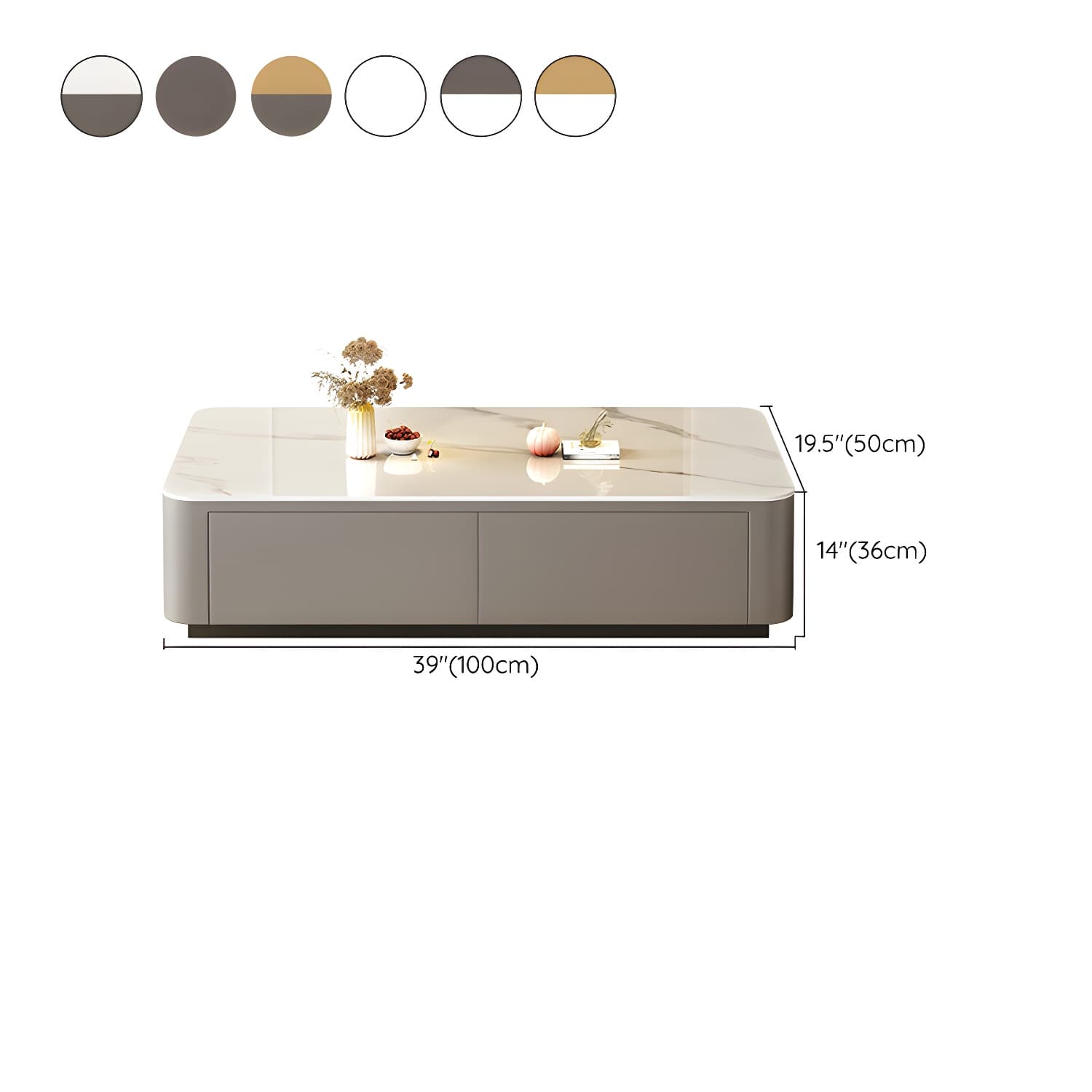 Modern Style Stone Top Steel Base Block Coffee Table with 4 Drawers Rectangular Shape - image 14
