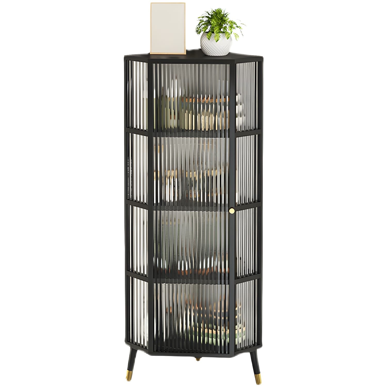 Contemporary 1-door Iron Frame Corner Cabinet with Glass Door - image 7
