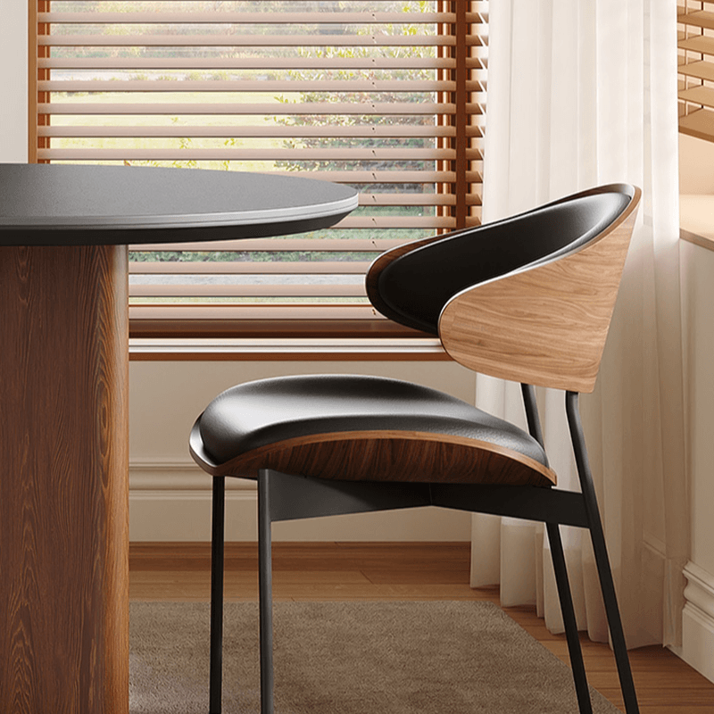 Dining Table Set with Oval Slate Stone Top and Two-sided Pedestal, Featuring Padded Chair with Back in Midnight Black - image 9