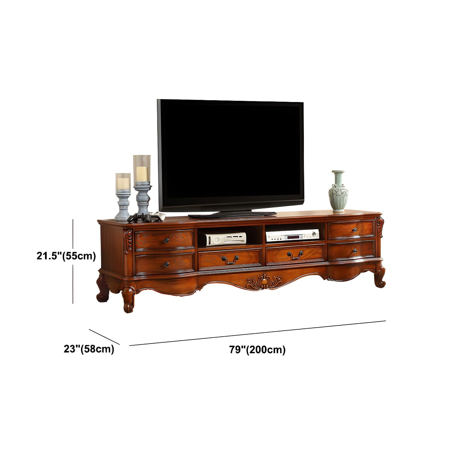 Brown Wooden TV Stand Console Traditional Style Home TV Cabinet with Drawers - image 15