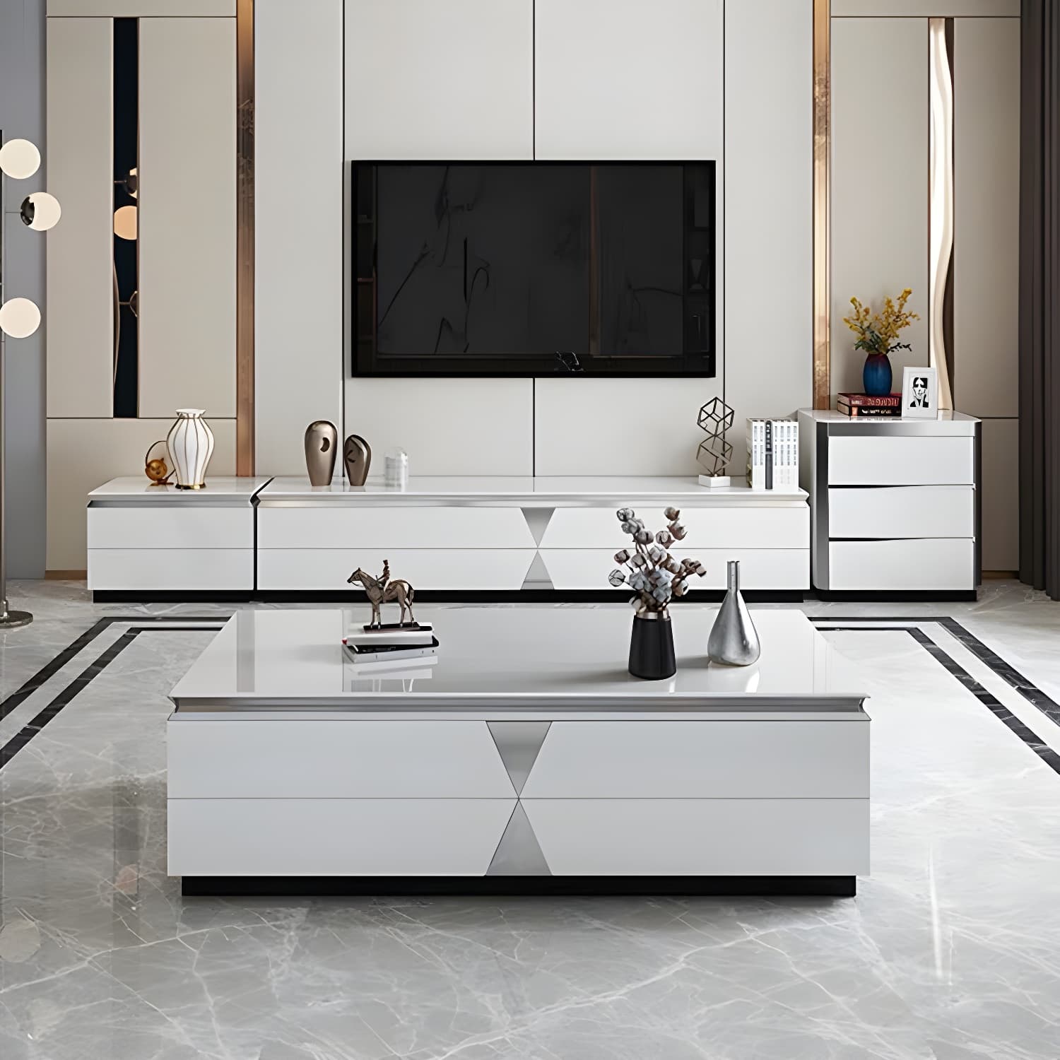 15.75-inch H Glass TV Stand Glam TV Stand for TVs with 4 Drawers Included - image 14