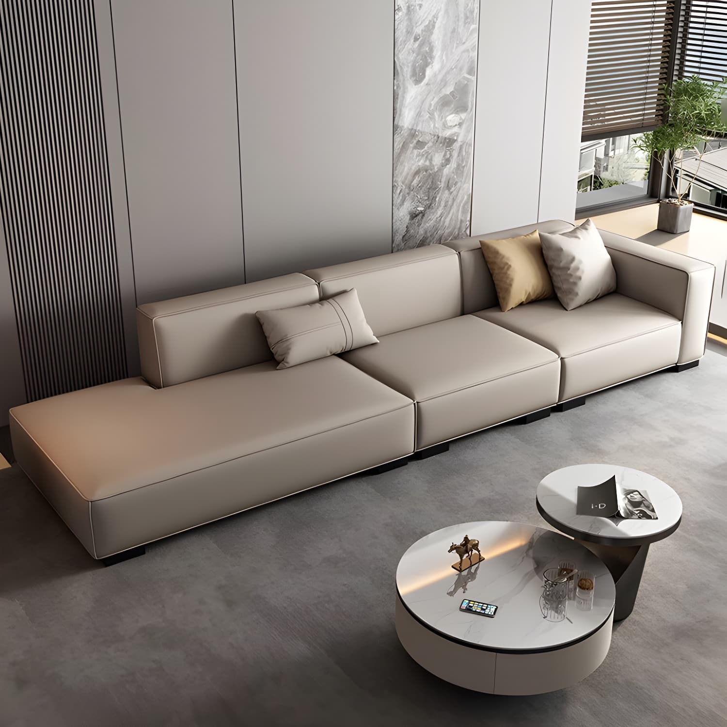 Modern Gray Faux Leather Sofa Chaise with Square Arms and Pine Wood Legs - image 4