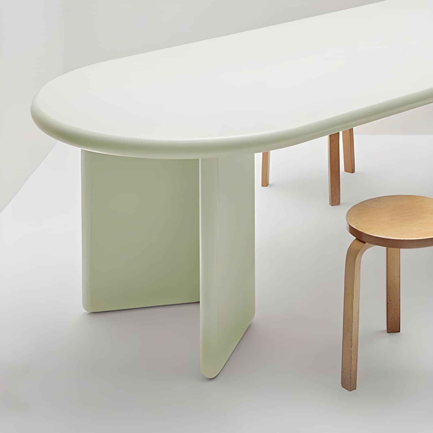 Modern Style Dining Table Oval Solid Wood Dining Table with Double Pedestal Base - image 9