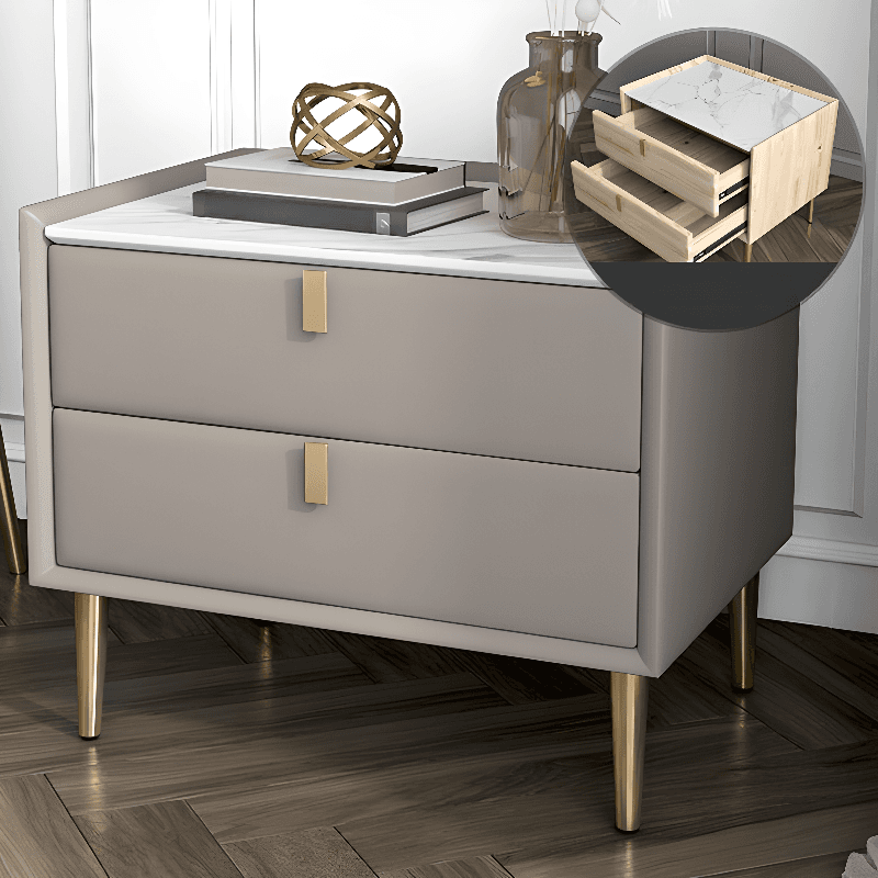 Organic Modern Nightstand With Drawer Organization Featuring 2 Drawers, Stone Countertop, and Leg - image 5