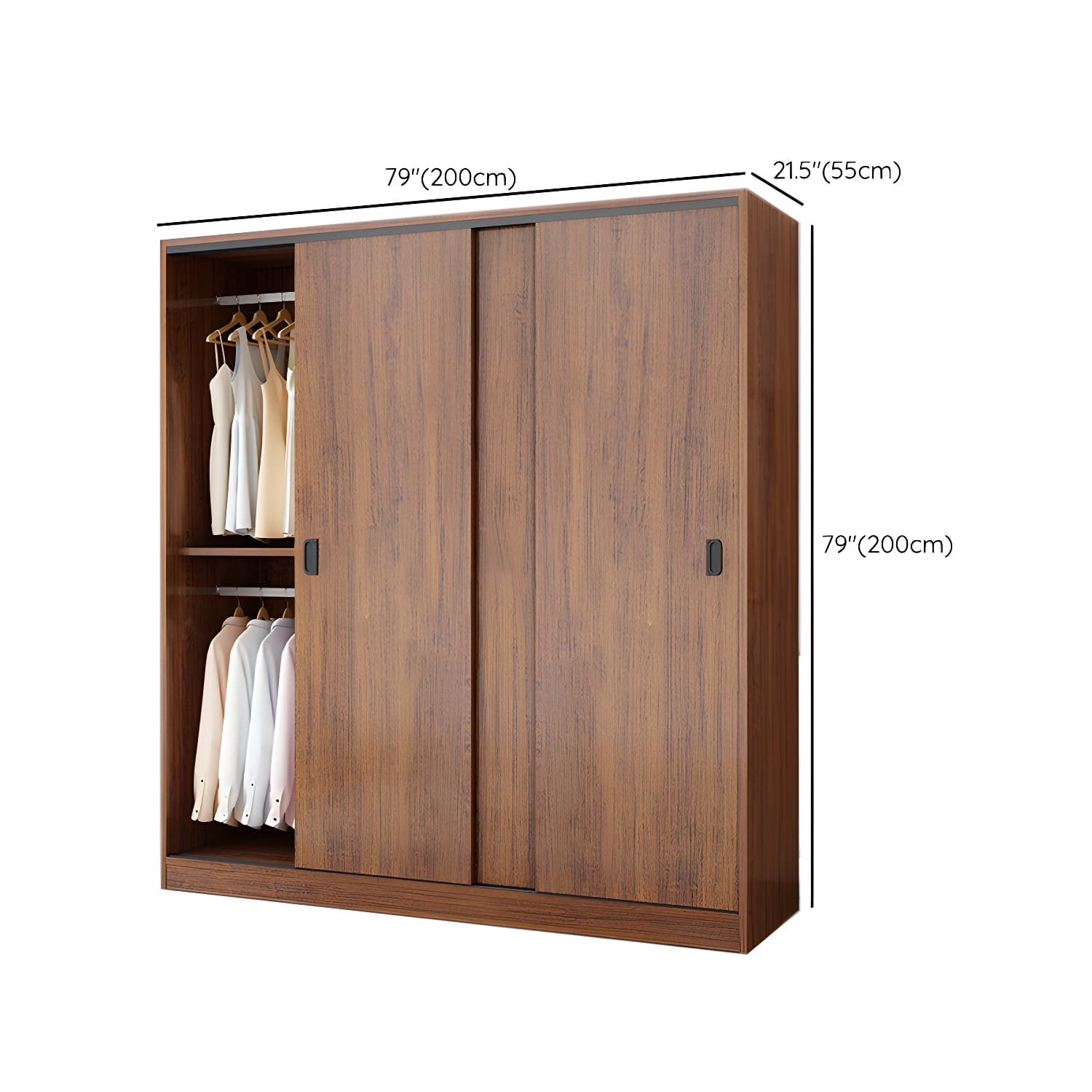 Non-Adjustable Traditional Brown Wood Wardrobe Armoire with Sliding Doors and Soft Close Drawers - image 15