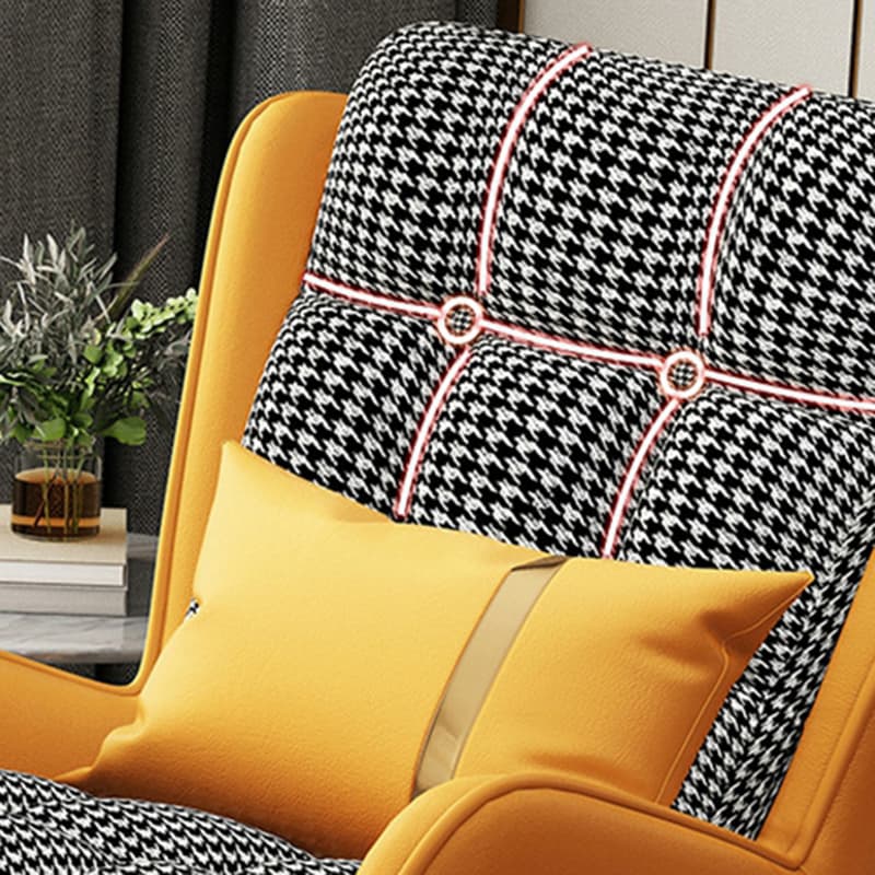 Rubberwood Stationary Rocking Armchair with Plaid and Back , Sand - image 12