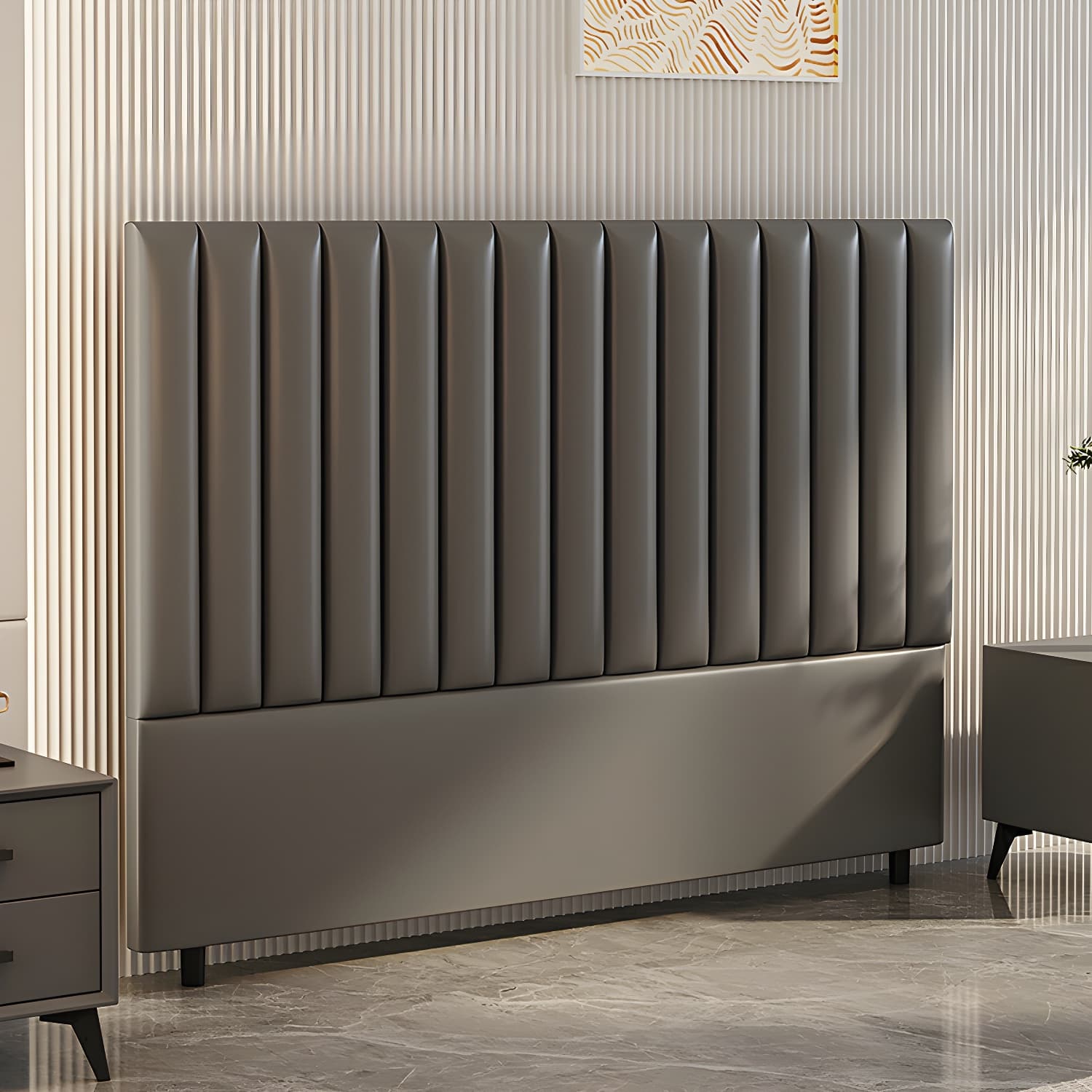 Pine Solid Wood Bed Headboard Freestanding Modern Leather Panel - image 3