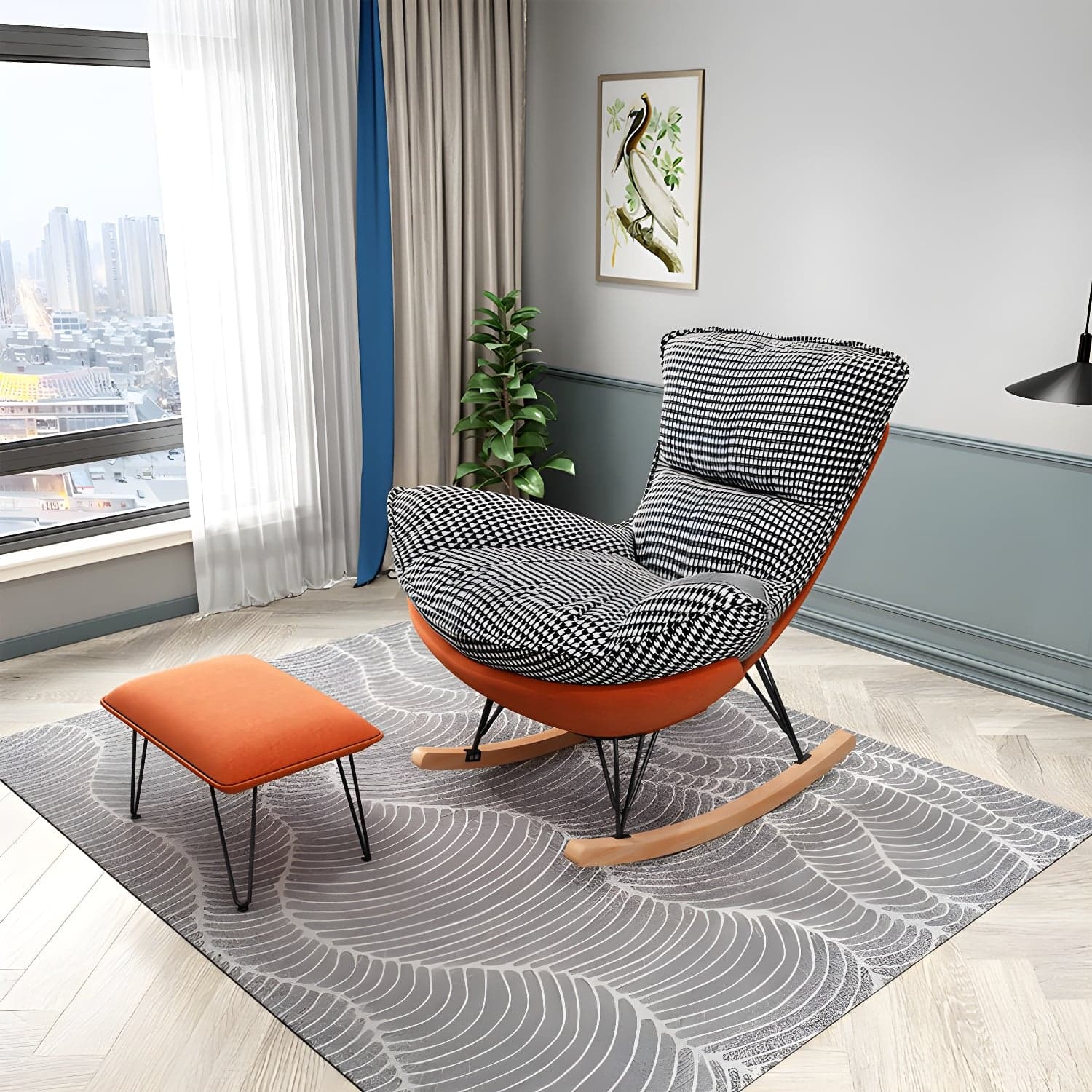 Modern Glider Chair Pure Color Metal Dark Legs Rocking Chair with Ottoman - image 7