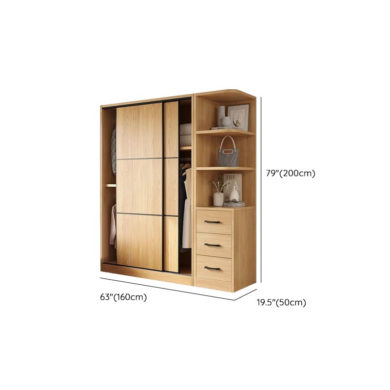 Natural Finish Modern Timber Self-supporting Wardrobe with Soft Close Drawer, Soft Close Door, and Clothing Rod - image 16