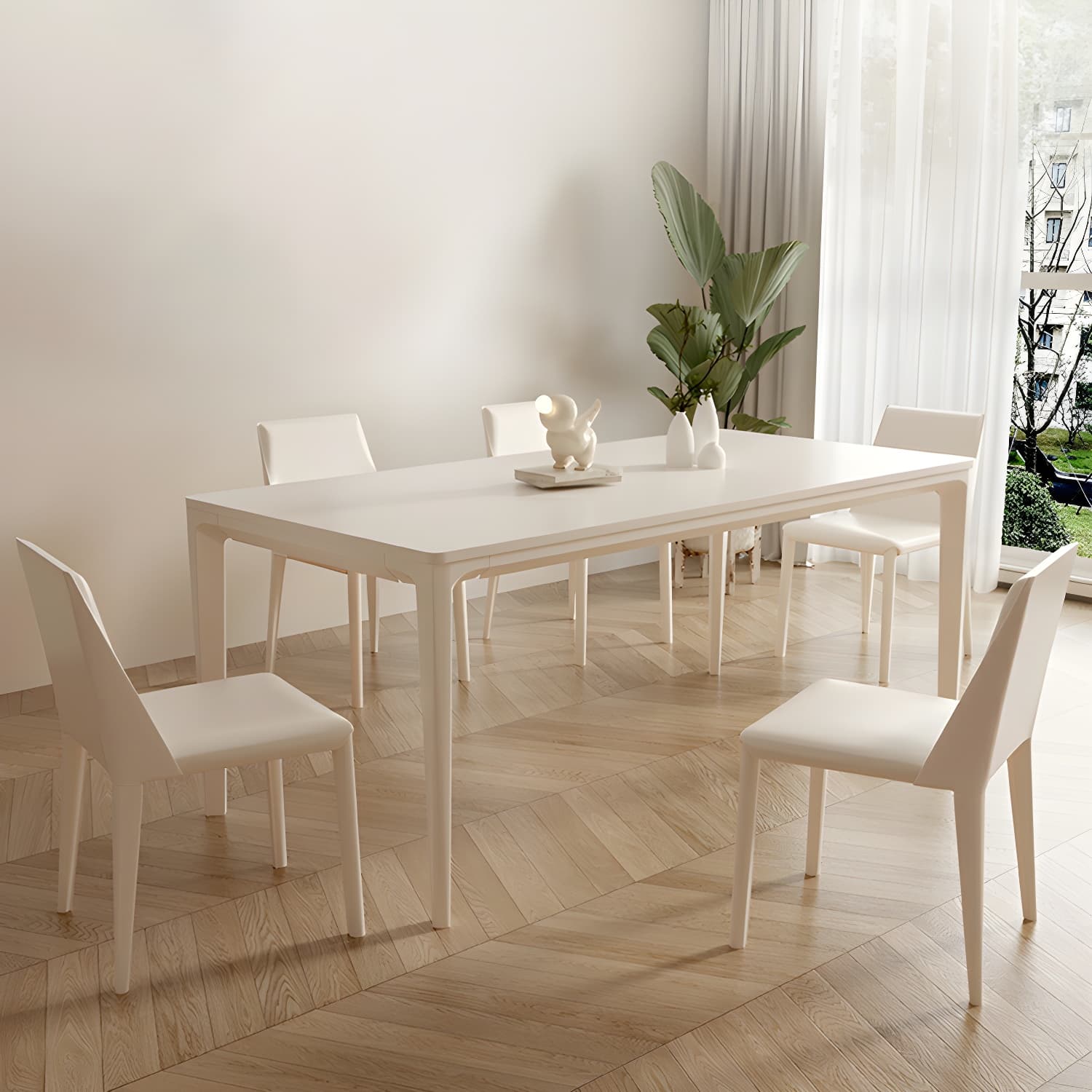 Modern Stone Top Dining Table with Beige Metal Legs and Standard Height for Kitchen & Dining - image 9