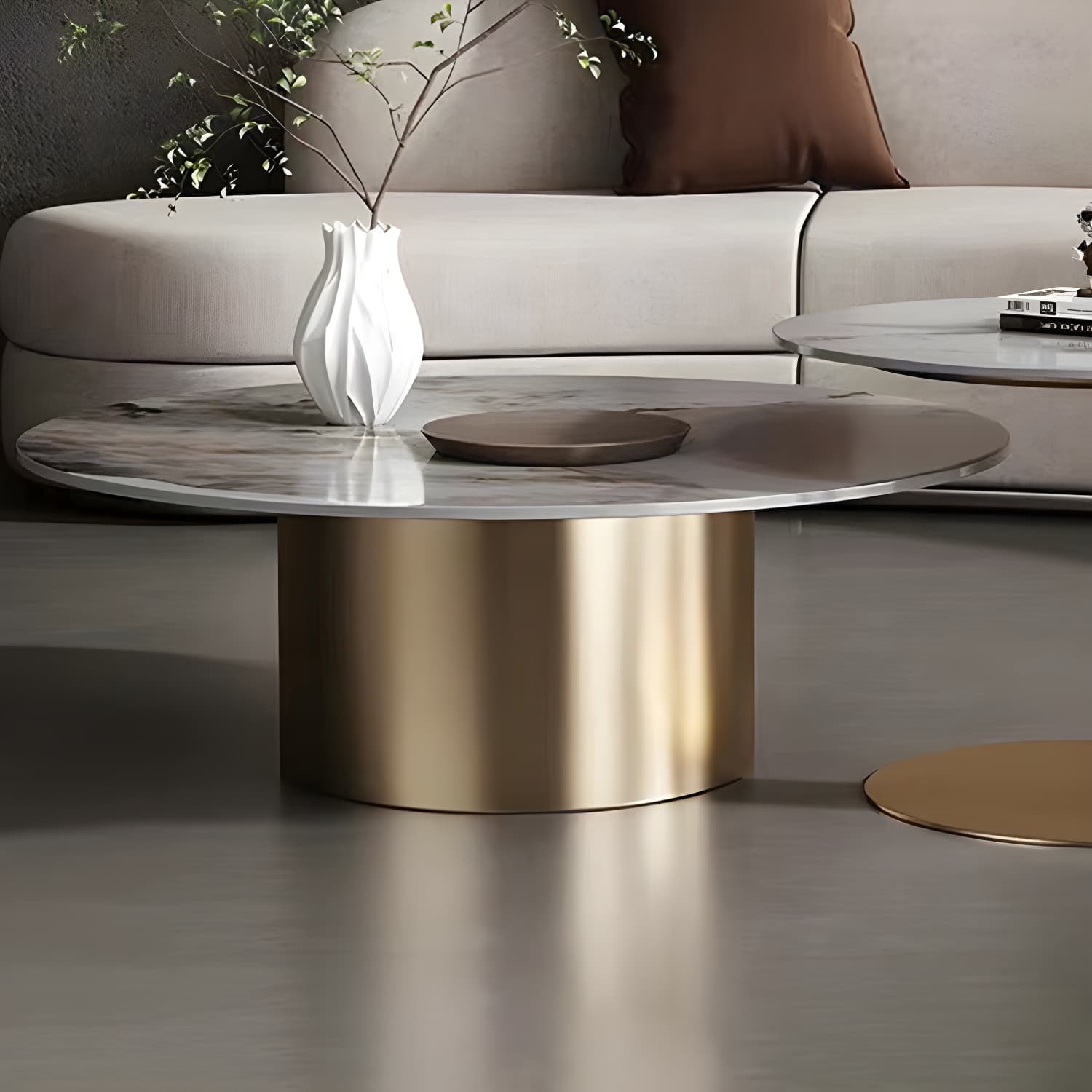 Glam Style Round Nesting Coffee Table Set with Steel Pedestal Base - image 14