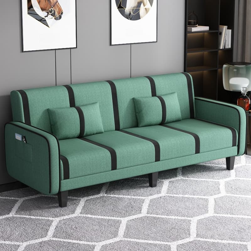 Striped Convertible Sofa in Pu Leather/Flannel with Cerulean/Light Brown/Off-White Upholstery and Armrest - image 7