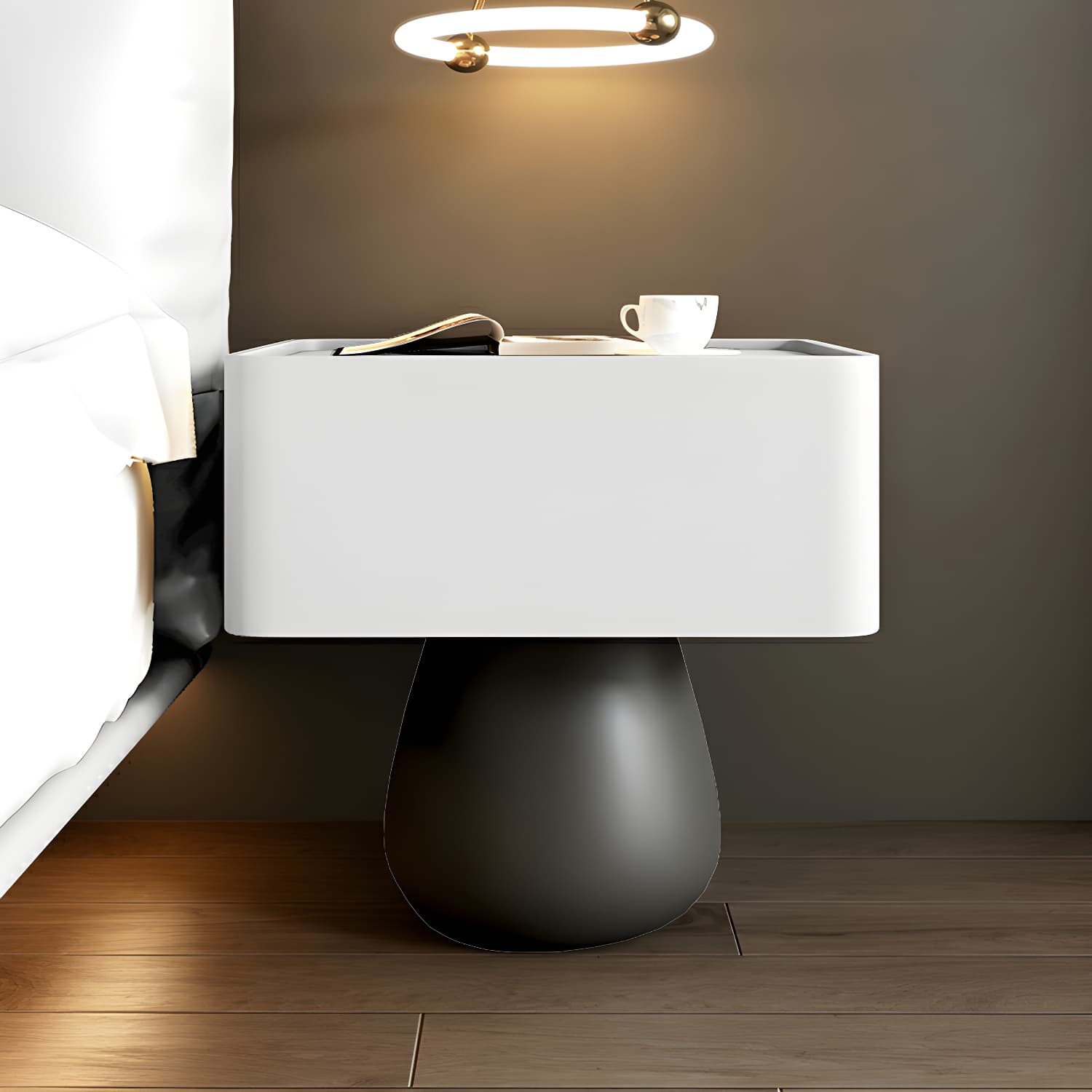 Modern Light Wood Drawer Nightstand with Faux Leather Countertop - image 9