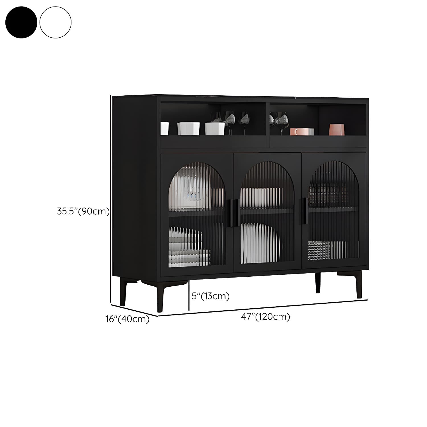 Modern Wood Buffet Sideboard with Stone Countertop and Glass Doors - image 18