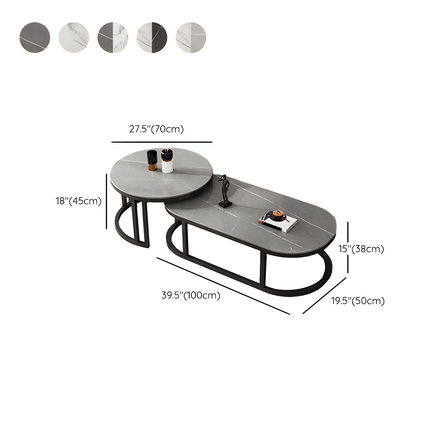 Slate Coffee Table Oval Nesting Coffee Table Set with Metal Legs - image 16