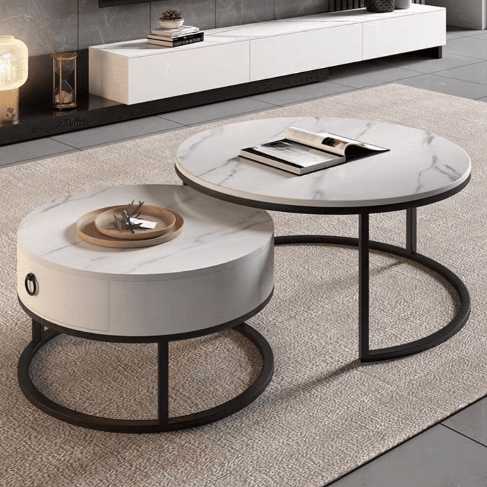 Nested Orbicular Board Game Coffee Table with Framework Base for Foyer Use - image 3