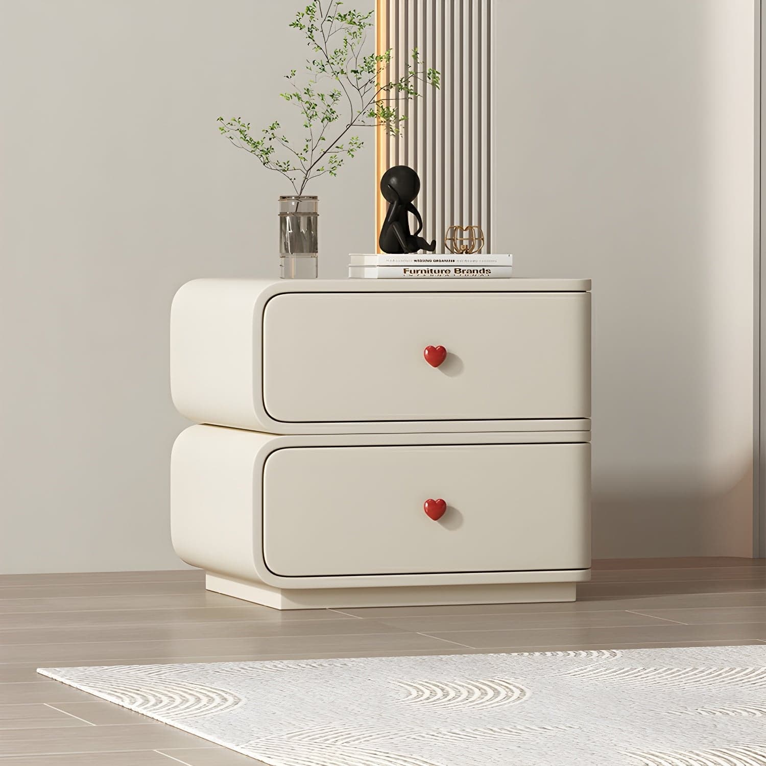 Contemporary Solid Wood Frame Nightstand with Microfiber Leather Silent Slide Two Drawers - image 11
