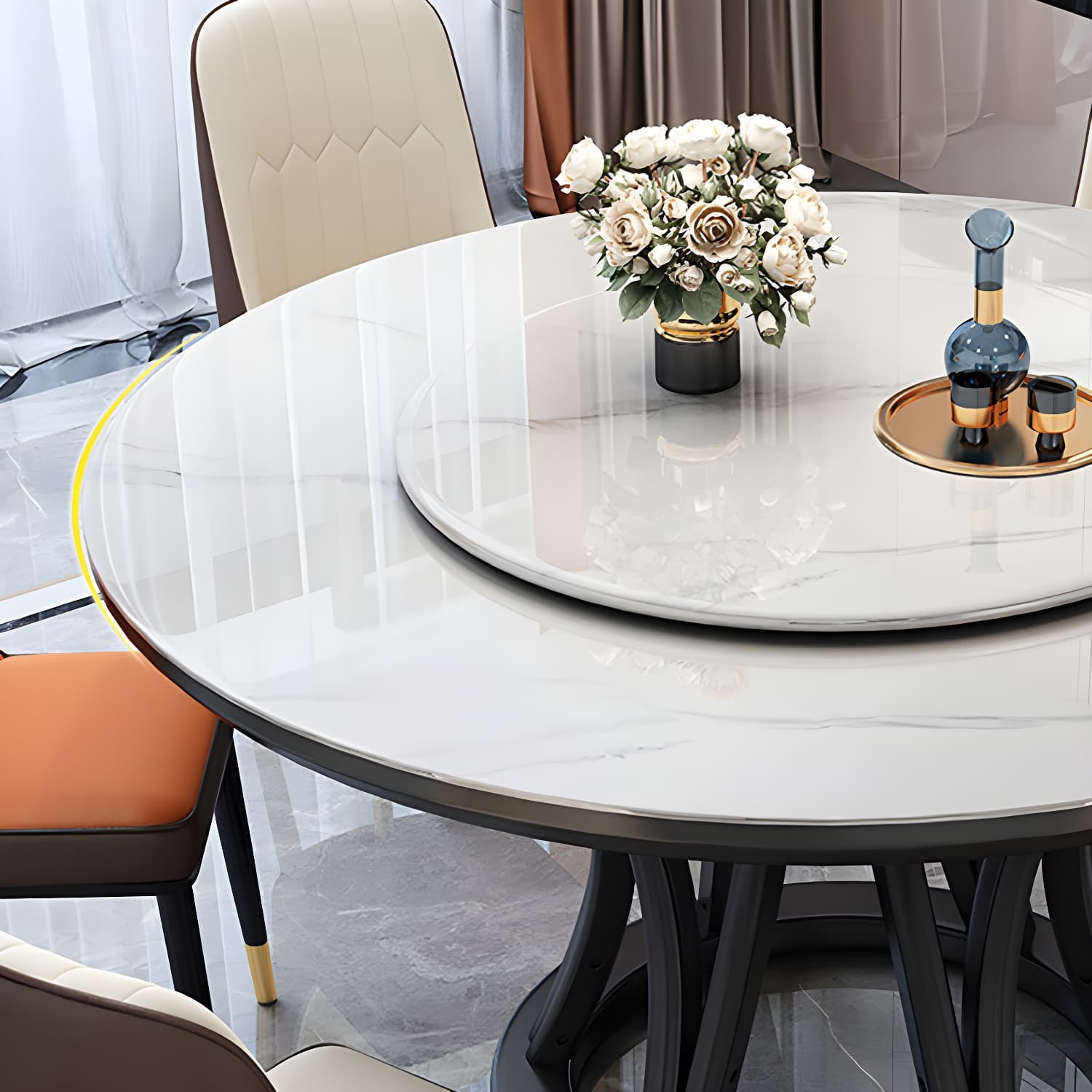 Modern Stone Round Folding Table Solid Wood Pedestal Casual Dining Table - image 8