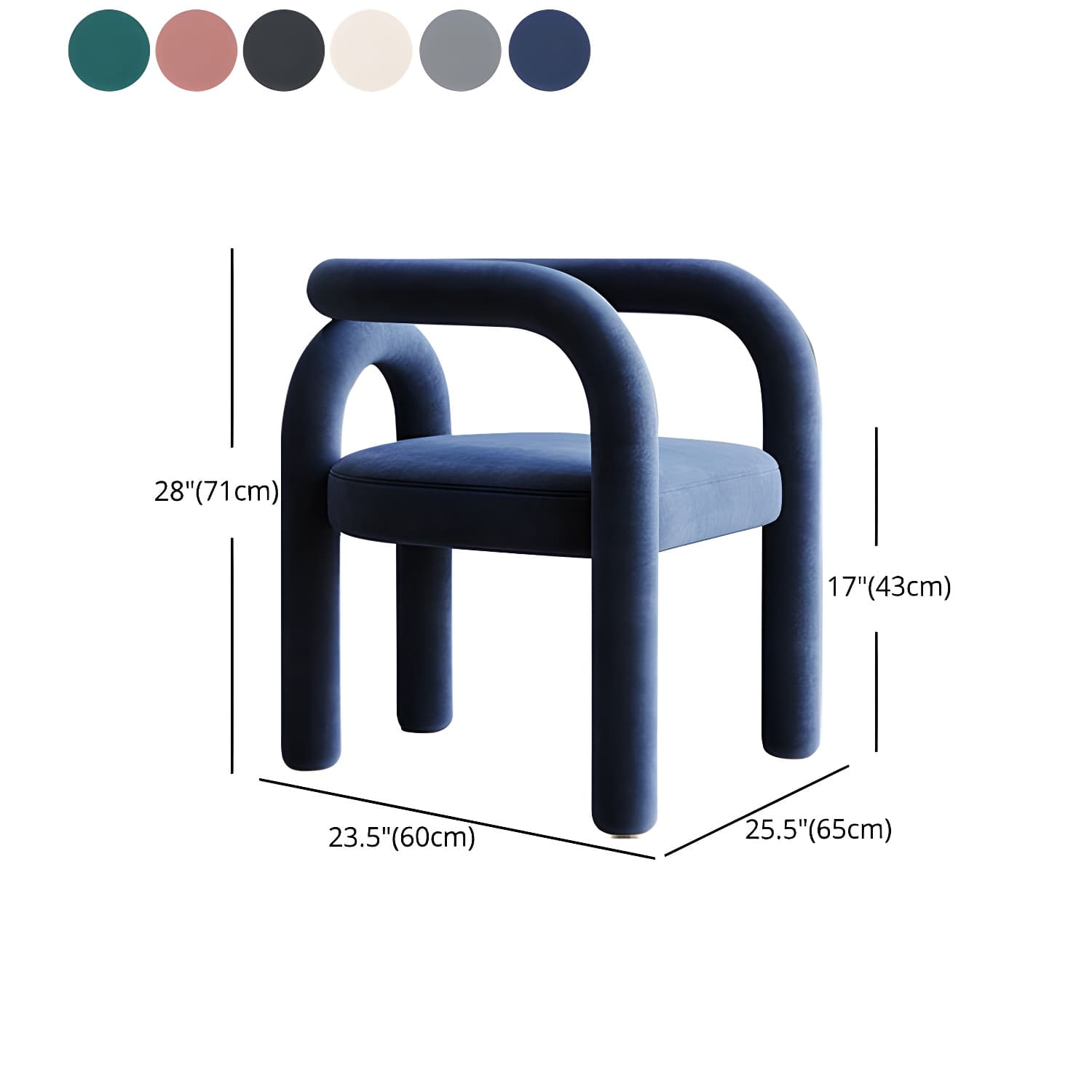 Designer Style Velvet Curved Arm Chair Open Back Matte Finish Dining Chair - image 19