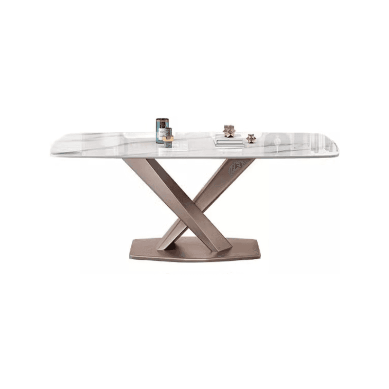 Modern Rectangle Slate Dining Table Set with Pedestal Base and Fixed Mechanism