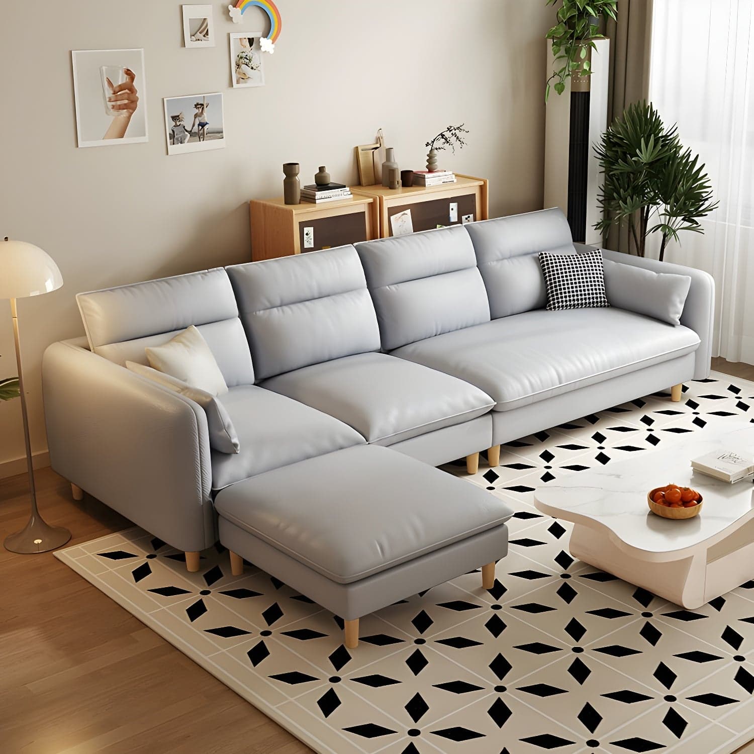 Modern Wood Frame Straight Sectional Sofa Set with Ottoman in Brown, 3 Piece Set - image 9
